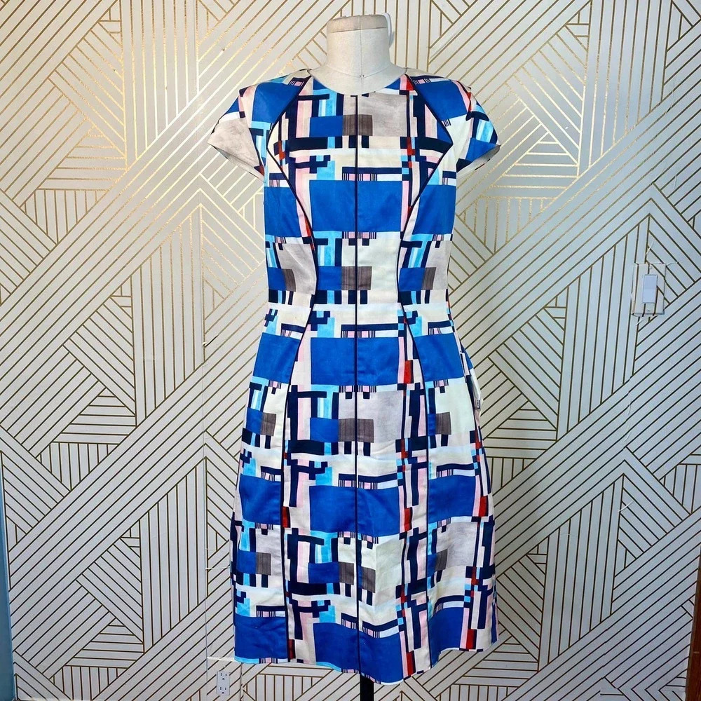 Lela Rose Abstract Geometric Print Colorful Dress